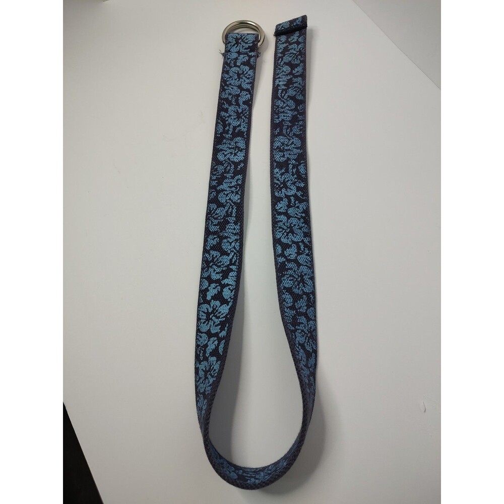 Blue Floral Print Fabric D-Ring Belt Woven Cotton Webbing Adjustable 38" Boho